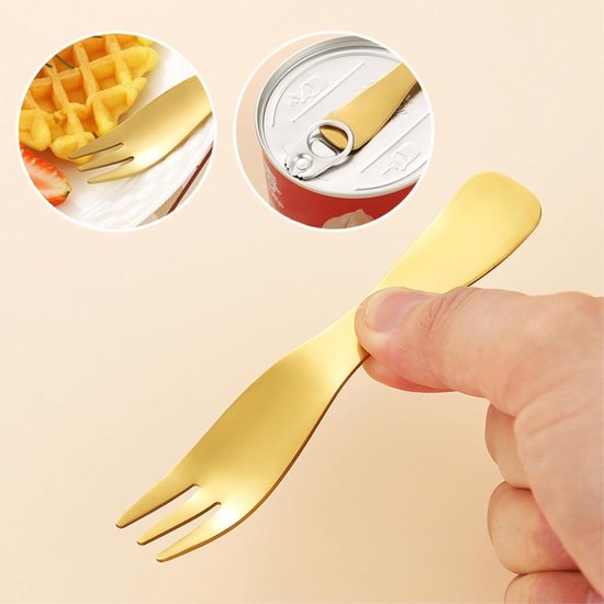 Roestvrij Staal Spork - Vork Lepel - Eten Bereiden - Spiegelgepolijst - 2 Stuks - Rose Goud — afbeelding 4
