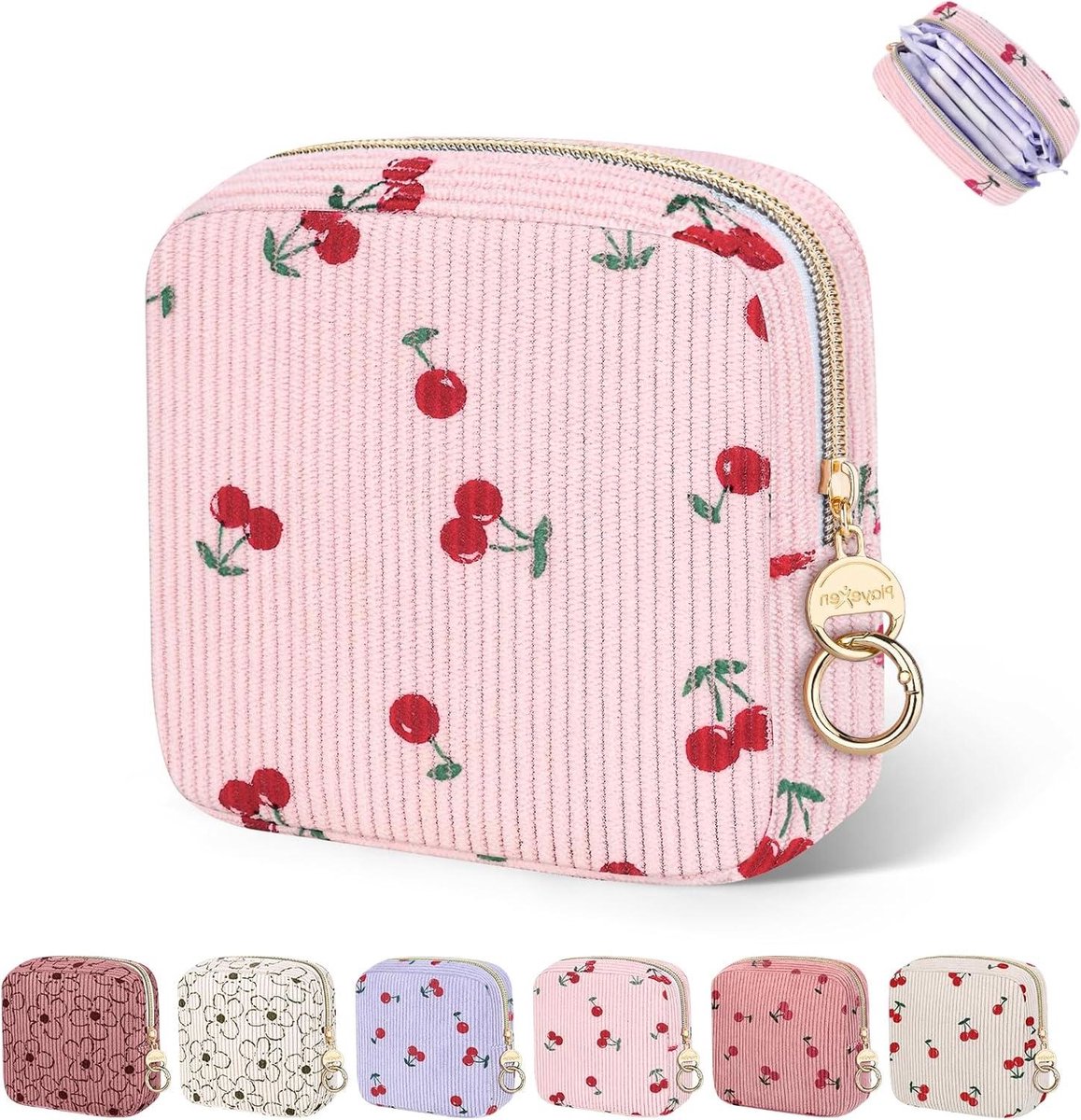 Maandverband tas - Opberg etui - Persoonlijke hygiëne - Compact en draagbaar - 13x13x5 cm - Lichtroze kersen