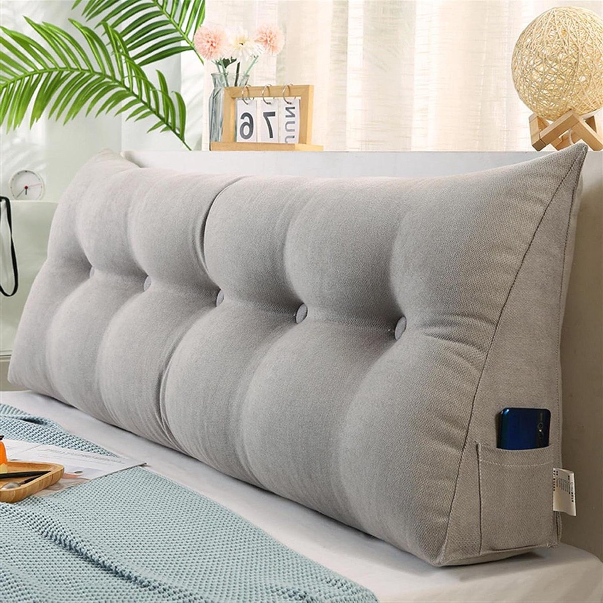 Driehoekig Hoofdkussen - Leeskussen Rugsteun - Comfortabel Ontspannen - Afneembare Hoes - 80 x 50 x 20 cm - Grijs