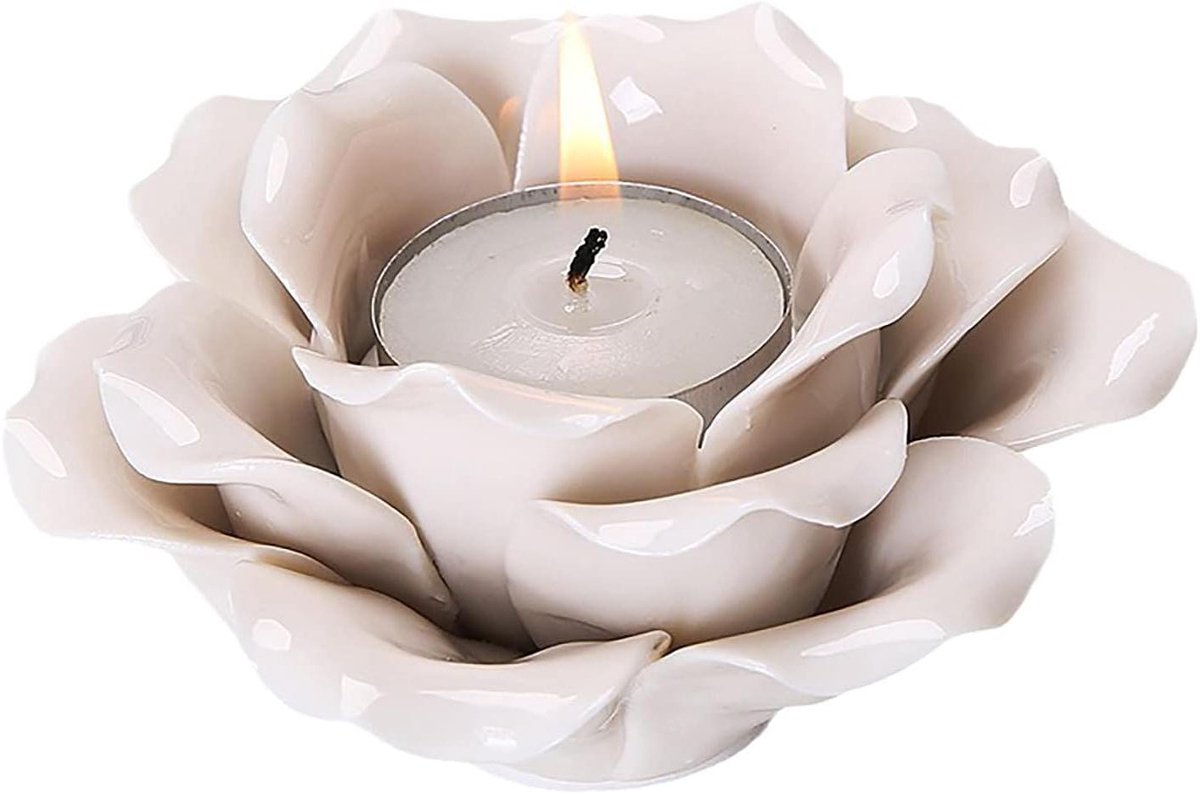 Keramische Kandelaars - Decoratieve Houders - Huis Decoratie - Handgeschilderd Ontwerp - 6 Stuks - Wit