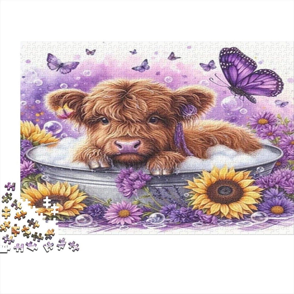 Badpuzzel Kalfjes - 1000 stukjes - Ontspanning thuis - Recyclebaar karton - 38 x 26 cm - Meerdere kleuren