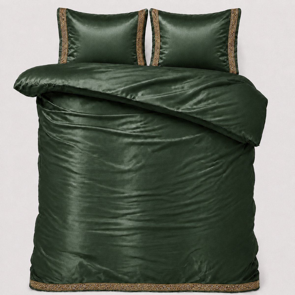 Dekbedovertrek Glans Satijn - 140x220 cm - Groen - Lace - Inclusief Kussensloop - Luxe Uitstraling