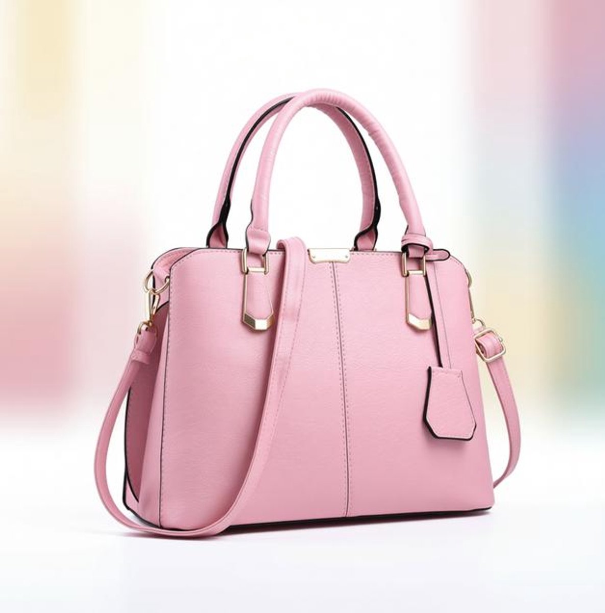 Maison Elara Dames Handtas PU Leer - Roze - Verstelbare Schouderriem - Satchel Tote Bag voor Werk en Vrije Tijd