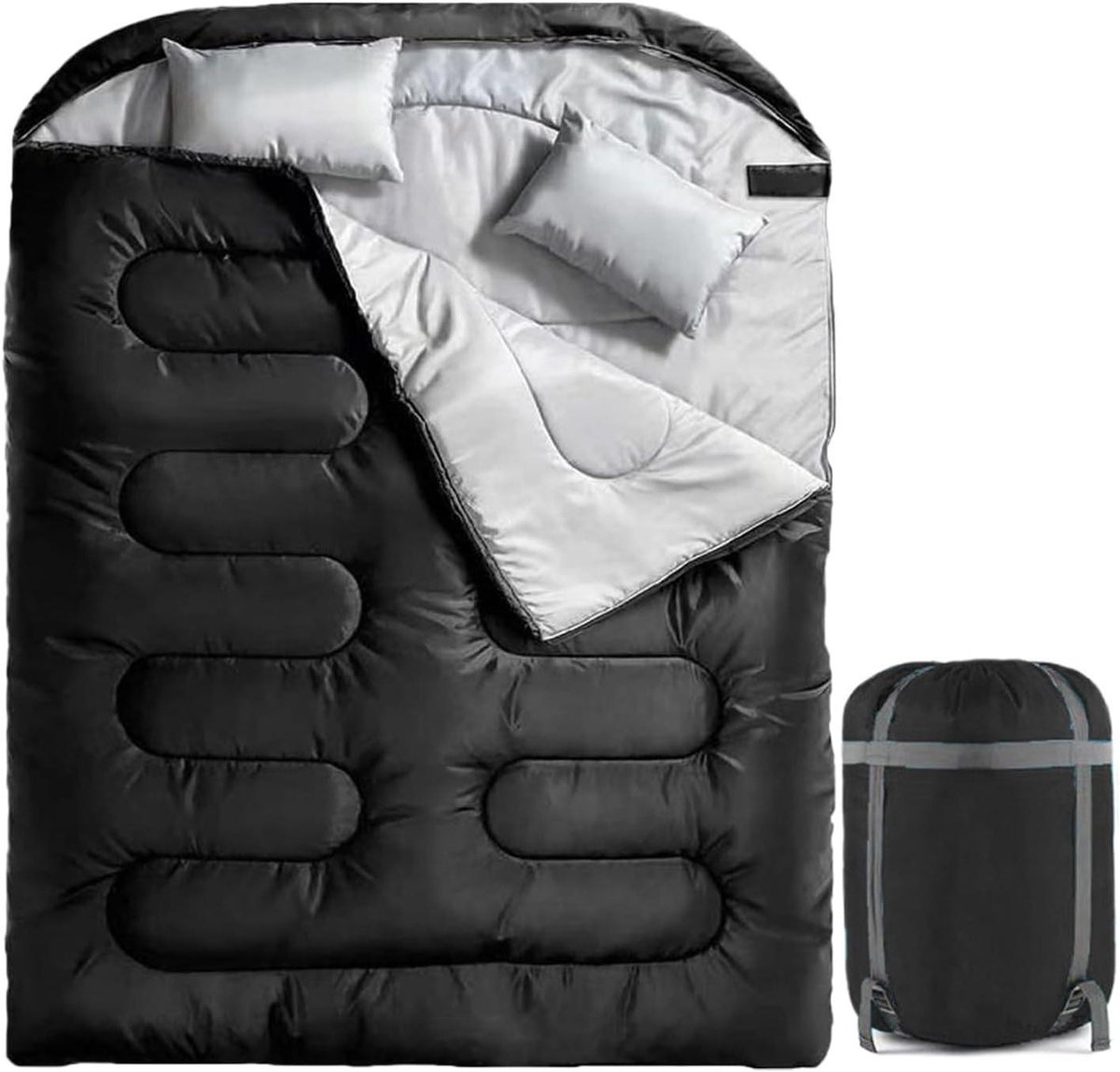 Slaapzak voor 2 - Dubbele deken - Kamperen en buiten - Warmte en comfort - 150x220 cm - Zwart