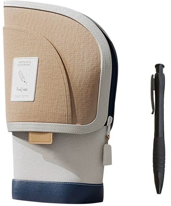 Telescopische Etui - Grote Capaciteit - Bruin - 2026 New Model - Pennenzak voor jongens en meisjes - Canvas - Linnen - Staande etui voor kinderen en volwassenen - Terug naar school - Leuke telescopishe pennenhouder - Leuk etui