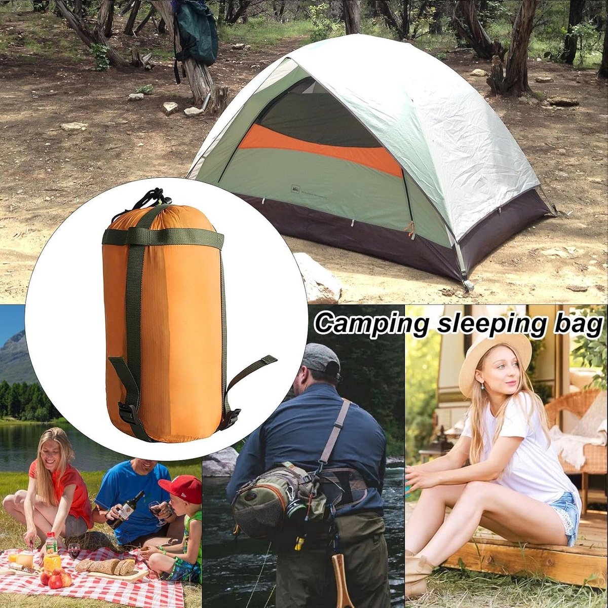 Slaapzak Opbergzak - Compressiehoes Outdoor - Reizen Kamperen - Waterdicht Nylon - 38 cm Hoog - Oranje
