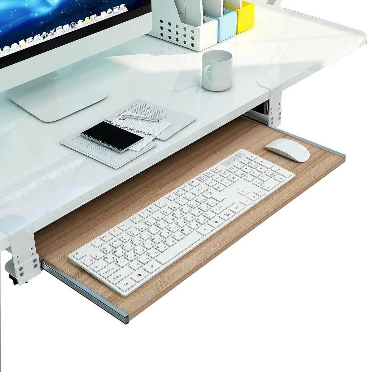 Toetsenbordlade Onder Bureau - Bureauverlenging Lade - Ruimte Besparen - Zonder Boren - 75x30cm - Naturel