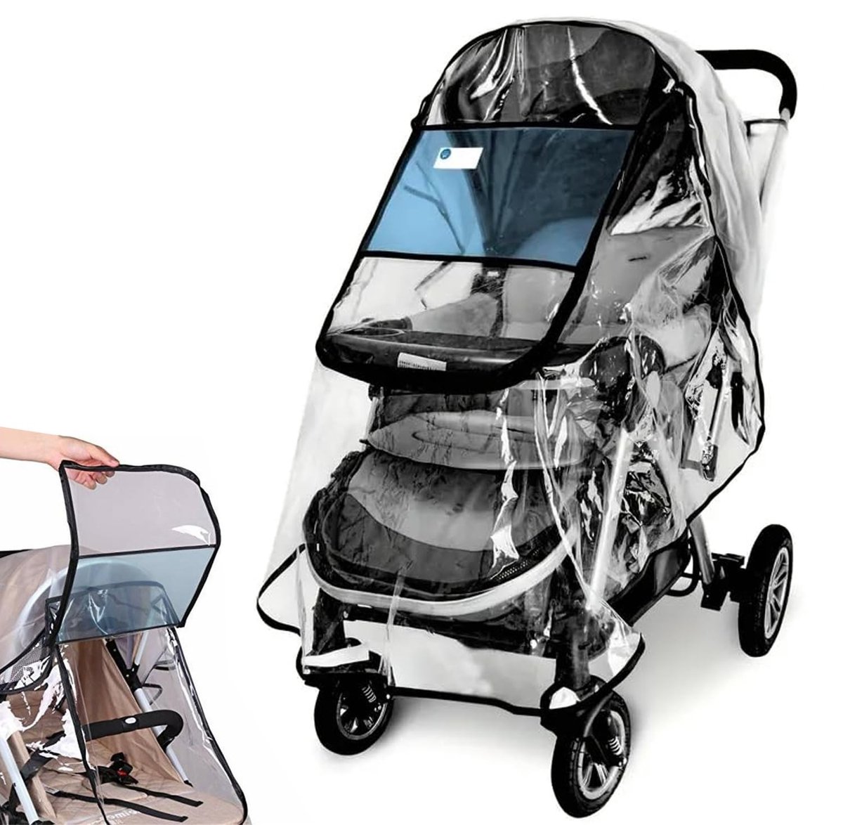 Dailygoods- Regenhoes met voorcontactvenster - Regenbescherming kinderwagen - Zonnezeil - EVA-materiaal - Goede luchtcirculatie - Vrij van schadelijke stoffen - Kinderwagenhoes