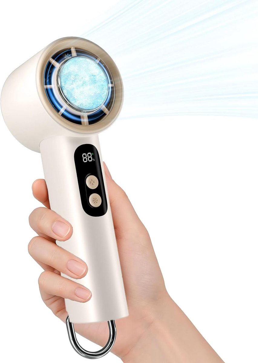 Handventilator - Mini ventilator - Turbo-koelventilator - USB-ventilator - 100 Snelheidsstanden - Met standaard & clip - Ideaal voor zomerse reizen & wandelingen - Off-white