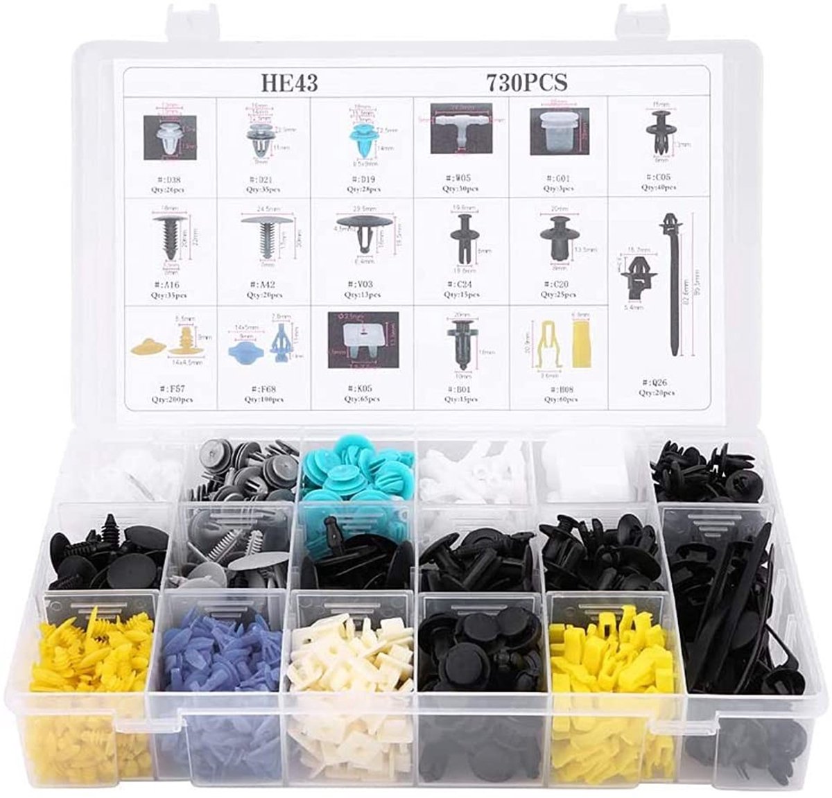 Dailygoods- Klinknagels 730 Stuks - Bevestigingsmiddelen - Push Type - Nylon - Auto Clips - Trim Kit - Hoge Kwaliteit - Bevestigingsclips