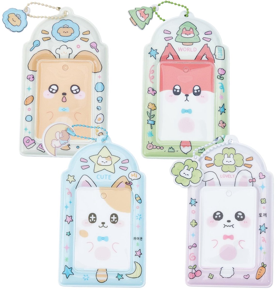 Dailygoods- Fotokaarthouder 4 Stuks - Dierensleutelhanger - PVC - 14,2 x 8 cm - Kawaii - Elegante Decoratie - Kaarthouder