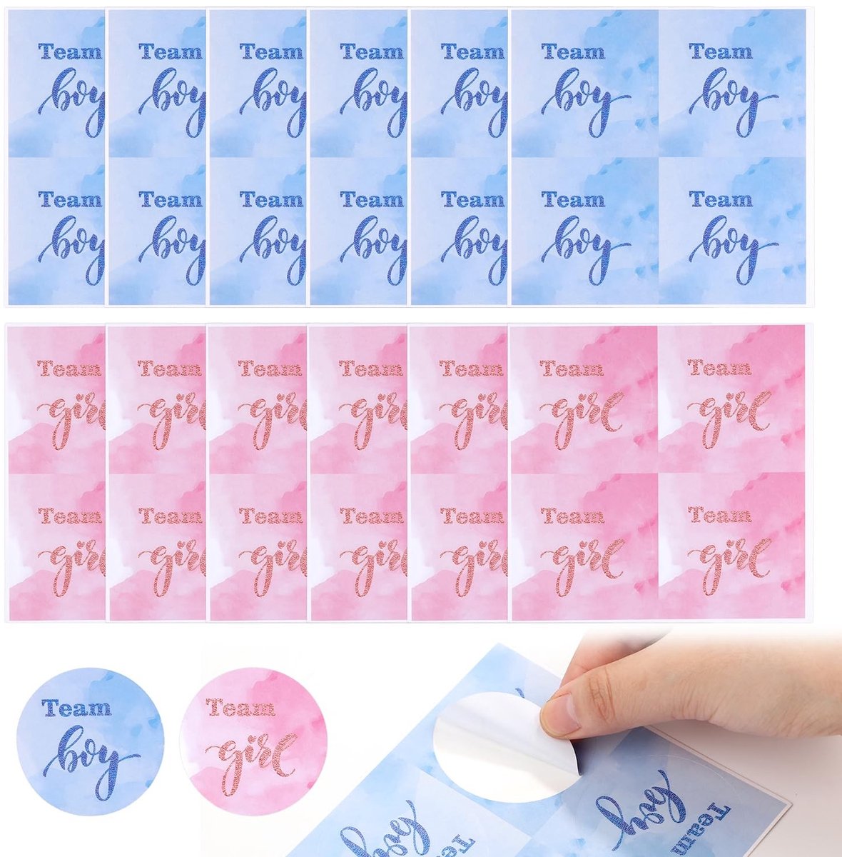 Dailygoods- Geslachtsonthullingsstickers 48 Stuks - 5cm Blauw/Roze - Team Boy/Girl Stickers - Gender Reveal Labels - Feestartikelen - Scrapbook