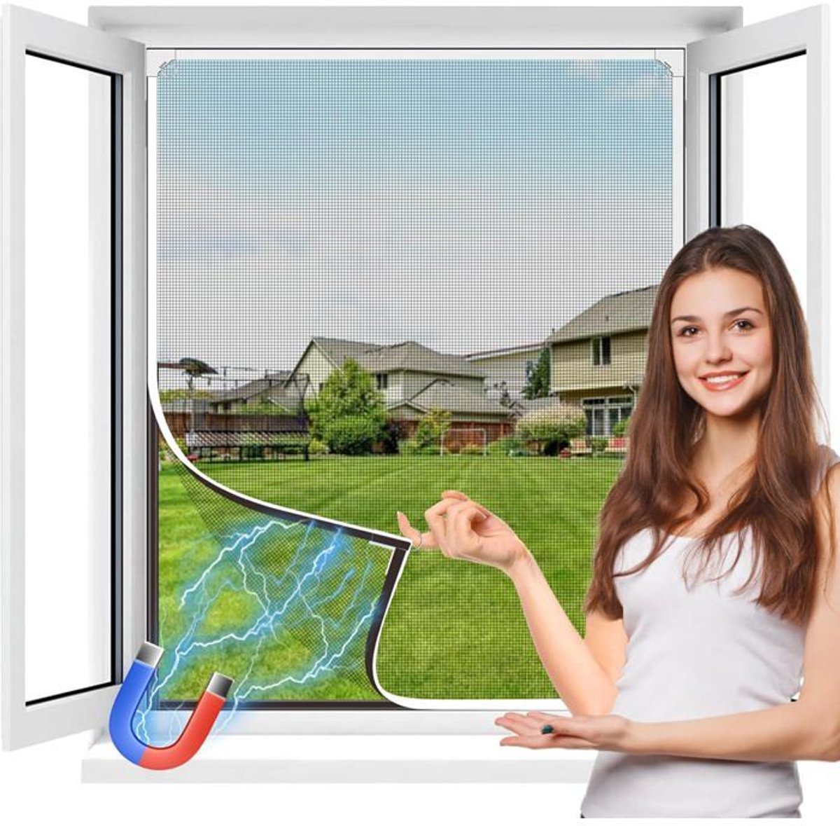 Raamhor - Magnetische hor - 130x150 cm - Glasvezel - Eenvoudige installatie - Grijs