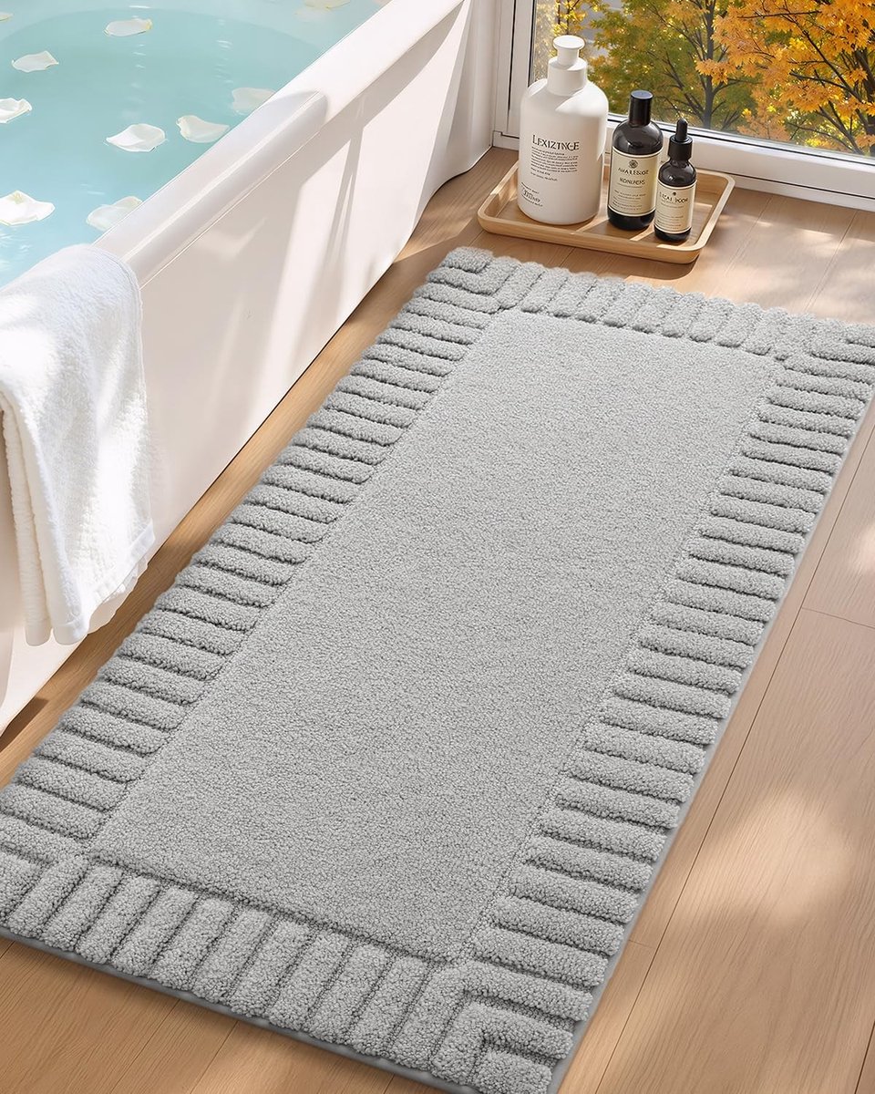 BRENZOOS- Badmat Antislip 60x110cm - Wasbaar - Absorberend - Lichtgrijs - Huidvriendelijk - Slijtvaste Kwaliteit - Badkamermat
