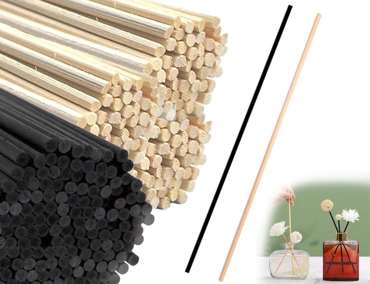 BRENZOOS- Geurstokjes Set 60 Stuks - Wierookstokjes/Houten Stokjes - 23 cm - Duurzaam Vezelmateriaal - Aromadiffuser - Delicate Geurbeleving - Diffuserstokken