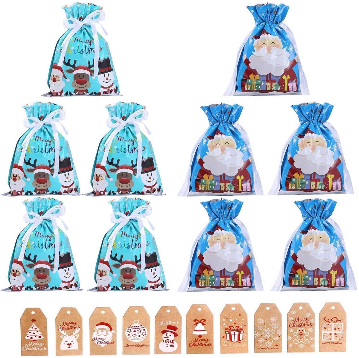 BRENZOOS- Geschenkzakken - Kerst Koord - 10 Stuks - 24x32 cm - Trekkoord Zak - Vakantie Decoraties - Eenvoudig Inpakken - Cadeauzakken