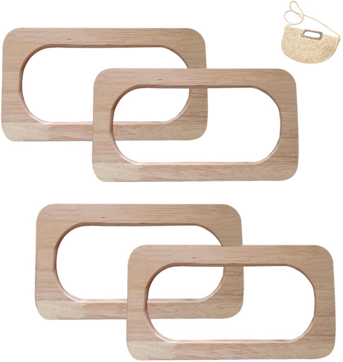 BRENZOOS- Handtas - Houten Handvatten - Set van 4 - Rectangulaire Ontwerp - Duurzaam - Elegante Accessoires - 20 x 10 cm - Handvat