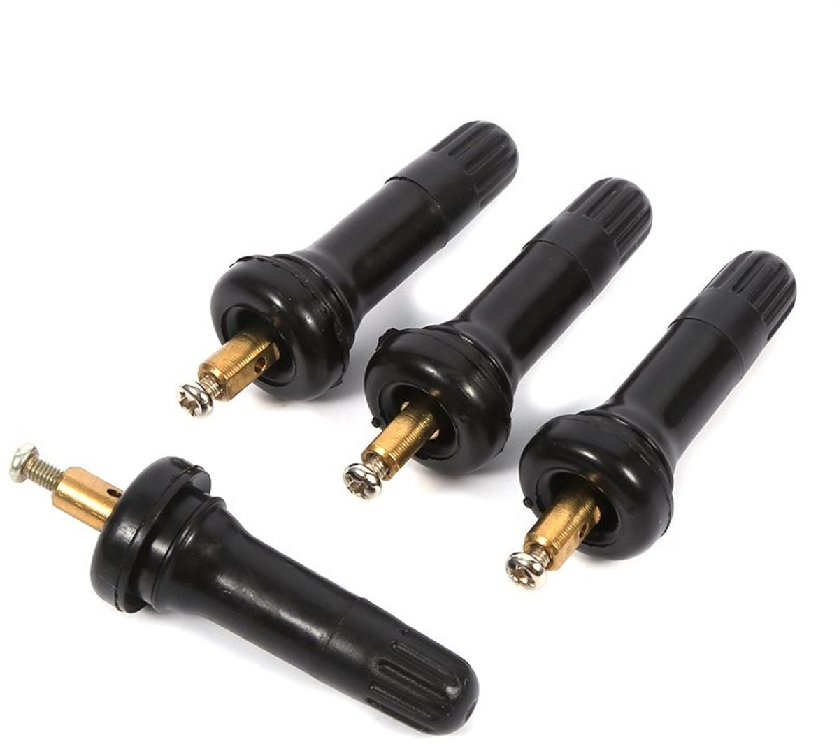 JHUBERS- Bandenspanningsbewakingssysteem - 4-delig Ventielgereedschap - Anti-explosie Bandenventiel - Rubber/Koper - Totale Lengte 6 cm - Draadlengte 1,2 cm - Bandventiel