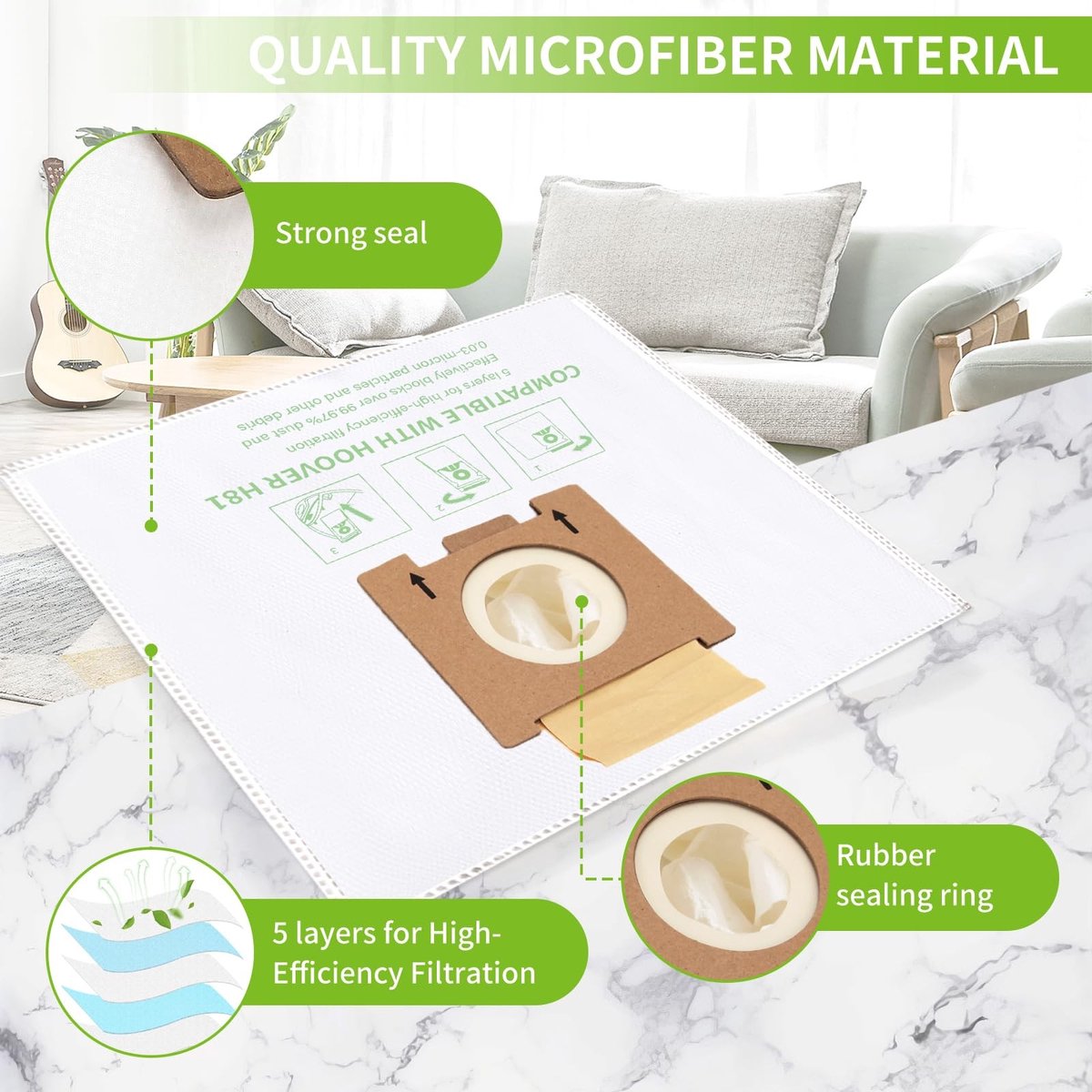 JHUBERS- Stofzuigerzakken 10 Stuks - Compatibel met Hoover Telios Extra - 5 Lagen Microvezel - Hoog Filtervermogen 99,99% - Herbruikbaar - Eenvoudig te Vervangen - Stofzuigerzak