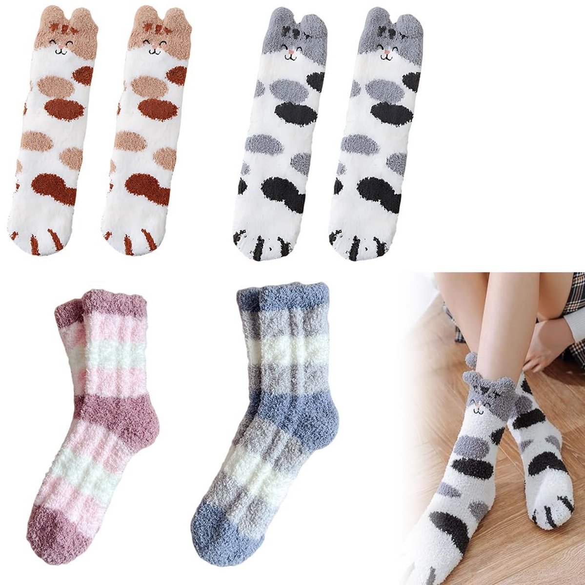 BRENZOOS- Wintersokken Dames - 4 Paar - Zachte Pluizige Sokken - Warm en Comfortabel - Perfect Cadeau - Verkrijgbaar in 4 Kleuren