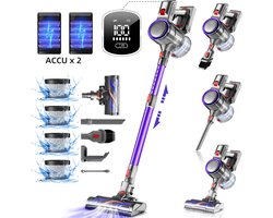 Saikefy Steelstofzuiger Draadloos - 55000 Pa - LED-display - 55 min Gebruikstijd - 2 accu's - 1,8L - 8-in-1 - 4 HEPA-filters - voor tapijt & harde vloeren - Paars