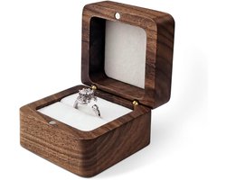 Ringdoosje - Houten ringdoosje - Klein sieradendoosje - Doosje voor oorbellen - Valentijnsdag - Doosje voor verlovingsring - Opbergdoosje - Sieradenorganizer - Bruiloft, verloving, huwelijksaanzoek - Wit