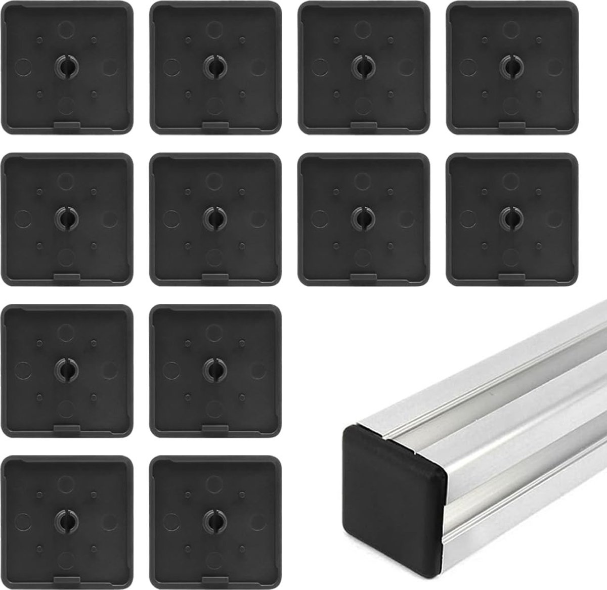 Dailygoods- Buisstop 12 Stuks - Eindkappen voor Aluminium Profielen - Kunststof Zwart - 40 x 40 mm - Eenvoudig te Installeren - Geschikt voor EU 2020 - Eindkap