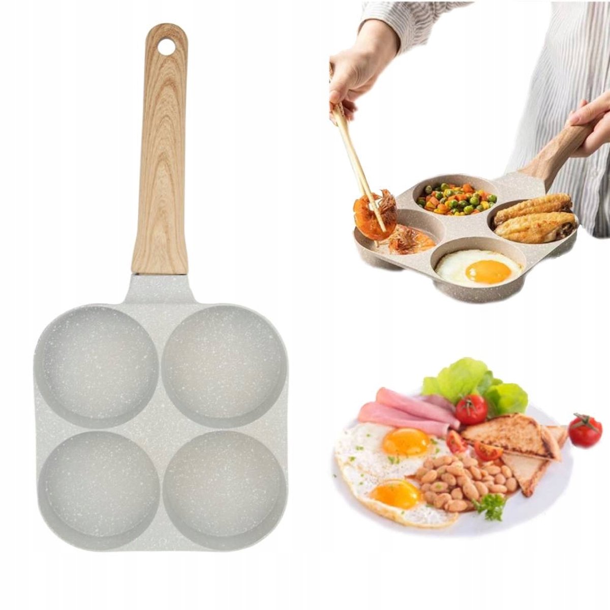 Koekenpan voor pannenkoeken, omeletten en eieren - 4 holtes