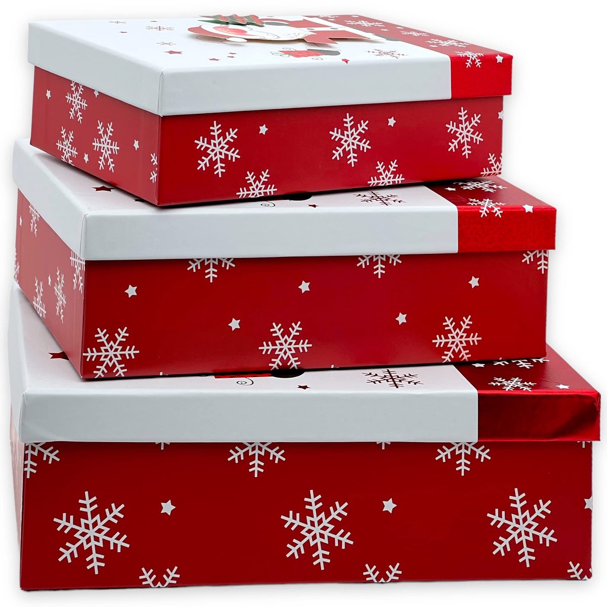 Dailygoods- Cadeaudozen met deksel - 3-delige set - Geschenkdozen - Cadeauverpakking - 3D-motief (kerstman) - Perfect voor Kerstmis