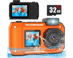 Waterdichte digitale camera - 10FT 1080P Full HD 28.8MP onderwatercamera - 10x digitale zoom waterdichte camera voor snorkelen, onderwater selfies, zwemmen, strand, waterpark - oranje