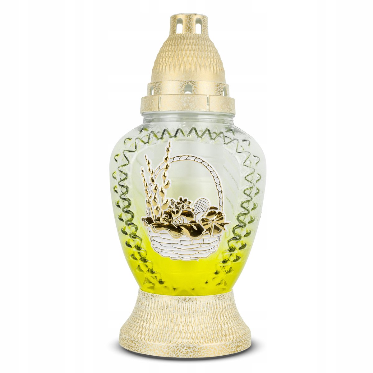 Gouden Paaslichtje 'Mandje' 25 cm Geel - Glas met Wicker Design & Vulling