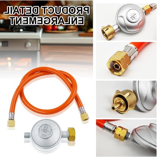 SnelShoppen - Gasdrukregelaar 50 mbar met 150 cm Gasleiding, Drukregelaar voor BBQ, Camping en Picnics, 1/4 Inch Aansluiting, Ondersteunt 1.5 kg/h van Snelshoppen — afbeelding 2