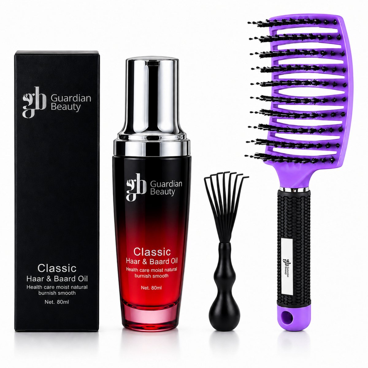 Guardian Beauty Anti Klit Haarborstel - Paars - Kappersborstel - Met Argen Haarserum 80ml + Haarborstelreiniger