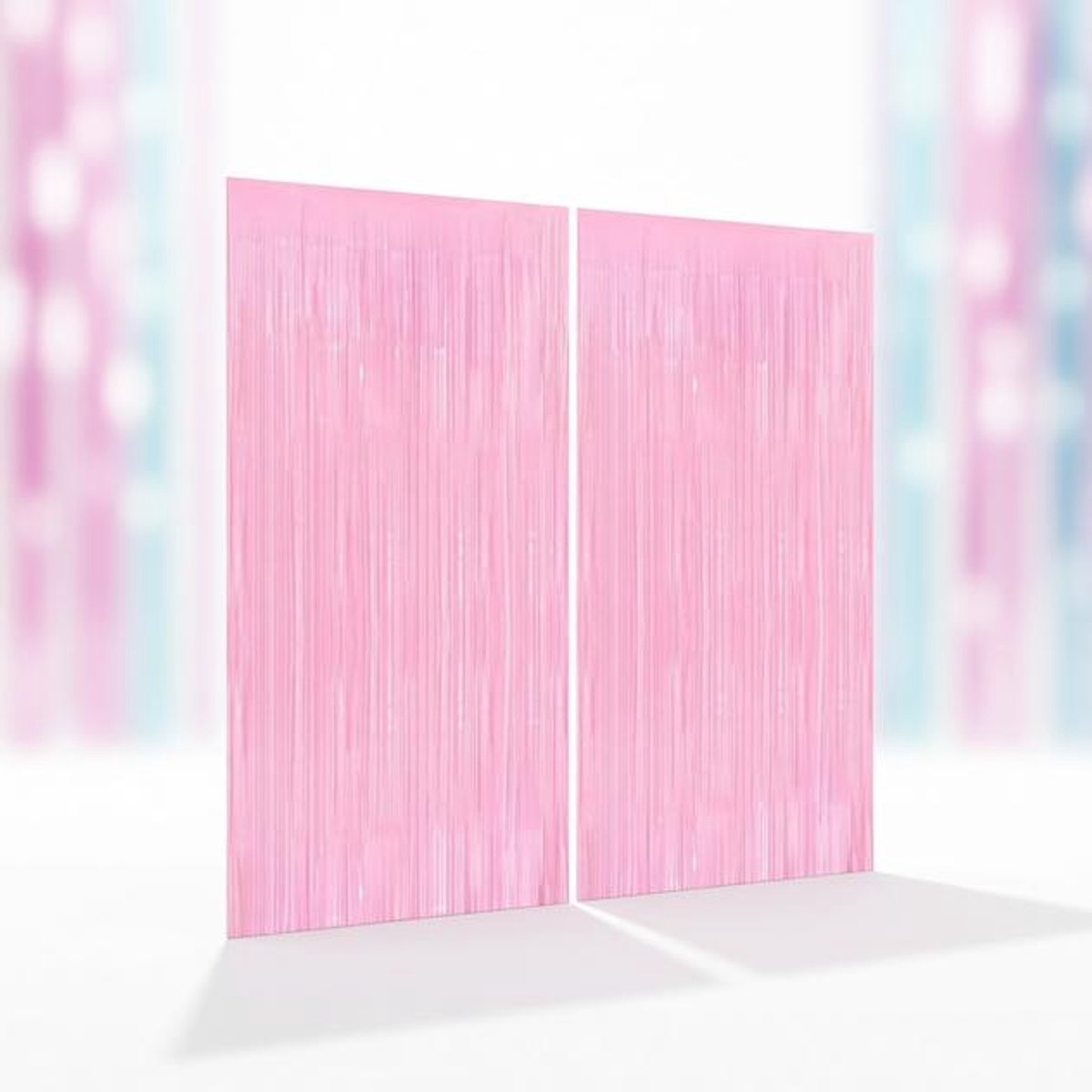 ElleMooi 2 Lametta Metalen Gordijnen Lichtroze - Folie Gordijn - Achtergrond Ringgordijnen voor Verjaardag, Feest, Bruiloft Decoratie - 1x2 Meter