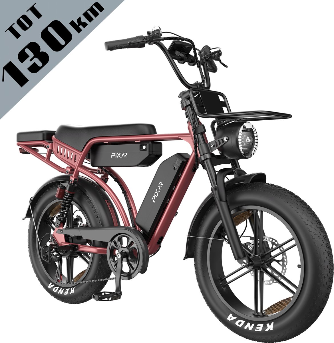 Galaxy M9 Elektrische Fatbike 20 x 4.0 Inch - Tot 130 km Bereik - Dubbele 35Ah EVE Accu - 250W Motor - Shimano 7 Versnellingen - Hydraulische Schijfremmen - Voor- en Achtervering - LCD Display met NFC-Roze