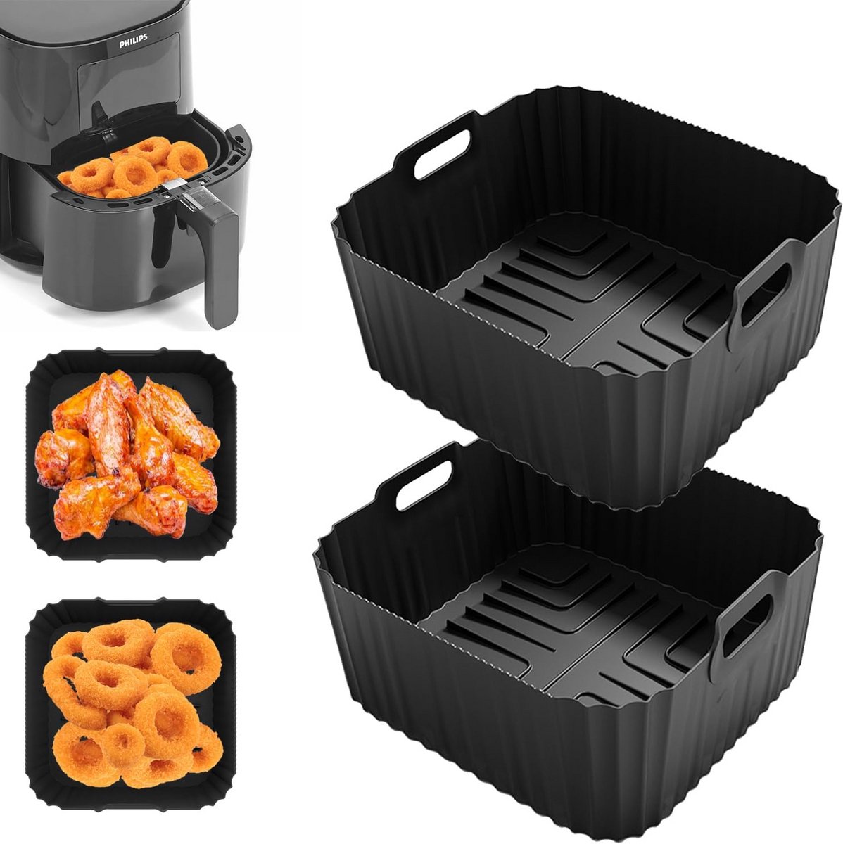 Siliconen Bakvorm - Airfryer Accessoires - Lucht Frituren - Voedselveilig Materiaal - 2 Stuks - Zwart