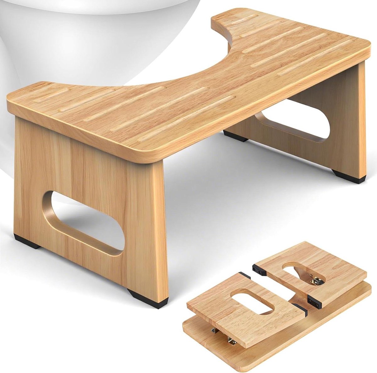 Toiletkruk Bamboe - Badkamer Hulp - Comfortabele Stoelgang - Opvouwbaar Dubbel Treden - 40 x 21 x 17.8 cm - Natuurlijk