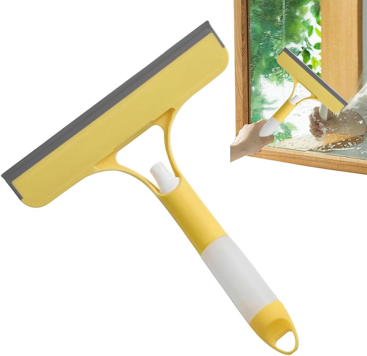 Raamreinigingsrakel - Schraper spray - Glas reinigen - Ergonomische handgreep - 21.5 x 25.7 cm - Geel