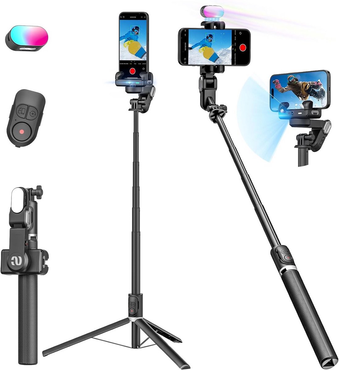 Gimbal Stabilisator Telefoon - Stabilisator Statief - Vloggen en Filmen - Geen App Nodig - 108 cm Uitschuifbaar - Zwart