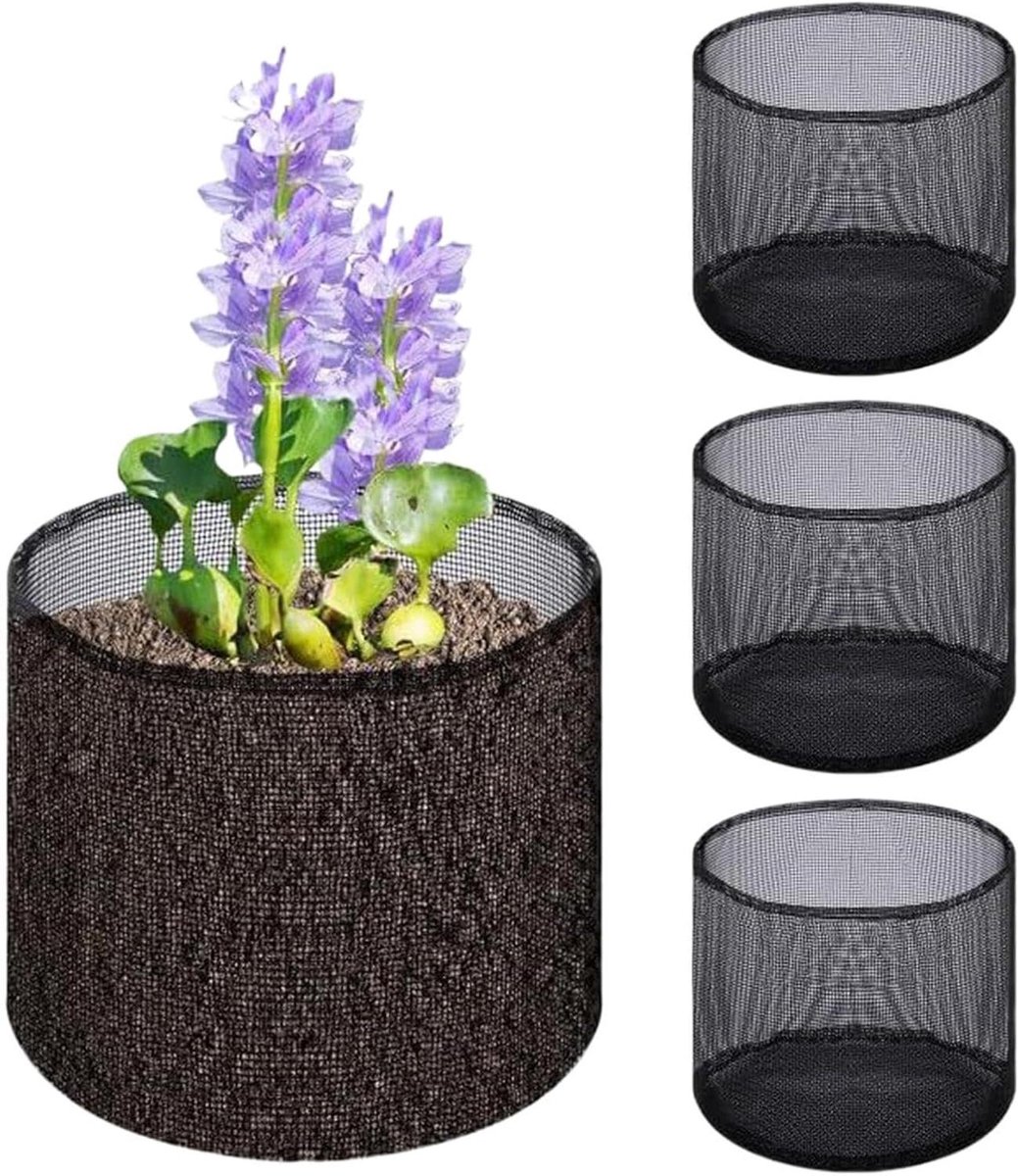 Vijvermandjes - Waterplant Potten - Planten Ondersteunen - Ademend PVC Gaas - 4 Stuks - Zwart