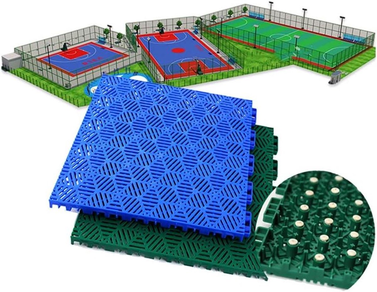 Modulaire Vloertegels - Sportvloer Outdoor - Sportveld Aanleggen - Weerbestendig Drainage - 10 Stuks Blauw - Blauw