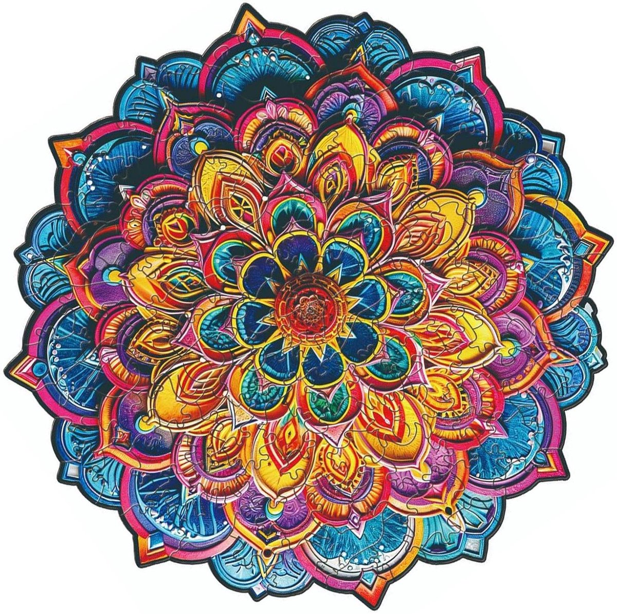 Houten Puzzel - Bloemen Puzzel - Ontspanning en Leren - Uniek Gevormde Stukjes - 29 cm Diameter - Meerkleurig