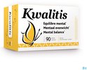 Gele en witte Kwalitis doos met 90 capsules, "Mentaal evenwicht" en een gele vlinder.