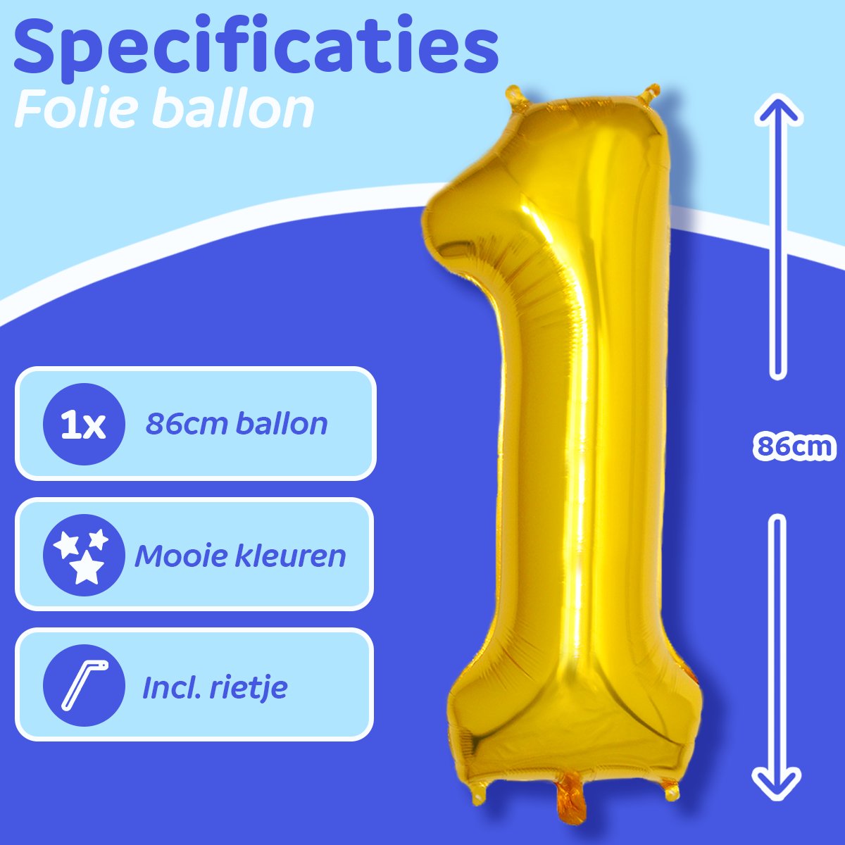 Folie Ballon Cijfer 1 Jaar Cijferballon Helium Ballonnen Feest Versiering Folieballon Verjaardag Versiering Goud 86 Cm — afbeelding 2