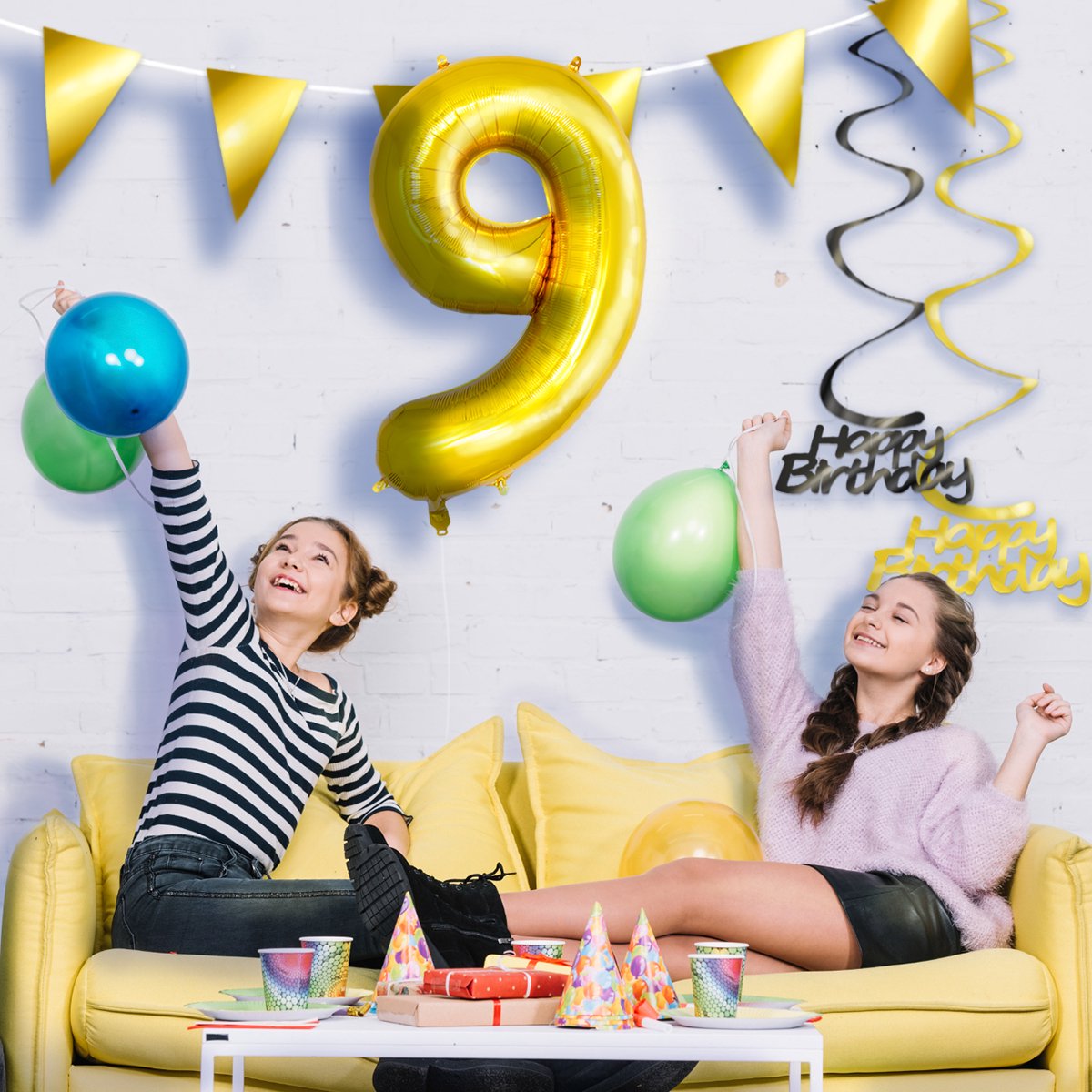 Folie Ballon Cijfer 9 Jaar Cijferballon Helium Ballonnen Feest Versiering Folieballon Verjaardag Versiering Goud 86 Cm — afbeelding 3