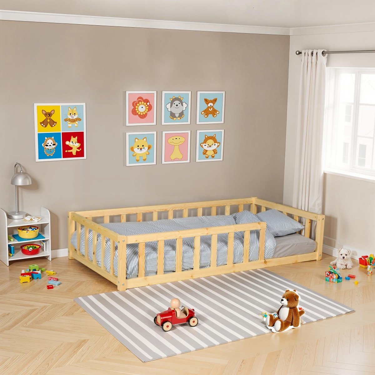 Bed NINO 80x160 + 1 lattenbodem + bedhekje / Naturel