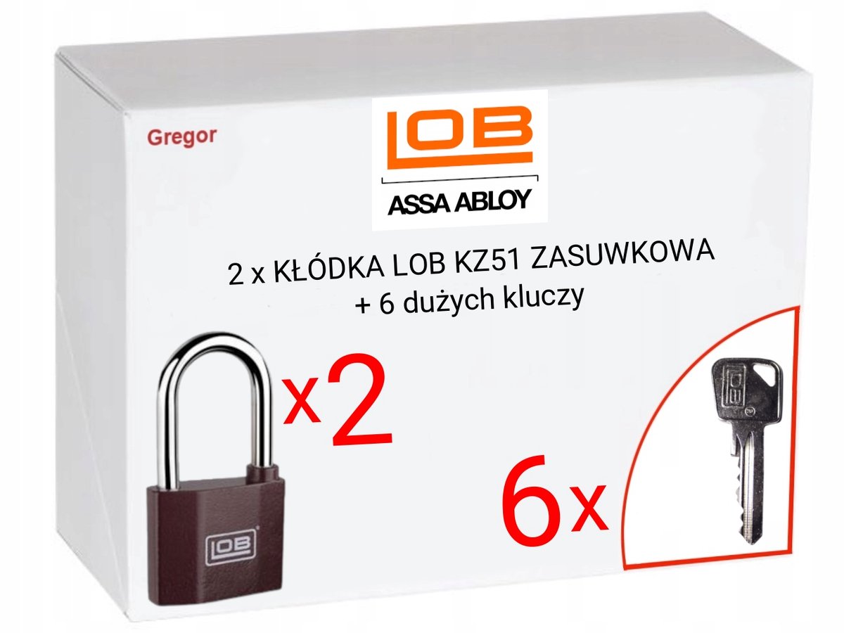 2x LOB KZ51 cilinderslot met 6 grote sleutels - één sleutelsysteem