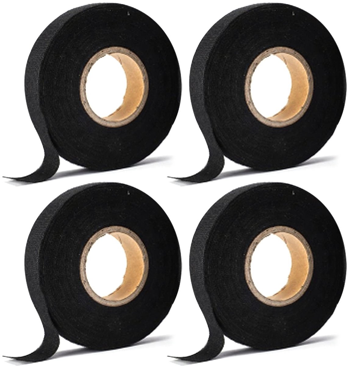 Dailygoods- Isolatietape 4 Stuks - Zwart Polyesterweefsel - Waterdicht - Scheurbaar - Voor Huishouden/Auto - 19mm x 20m - Tape