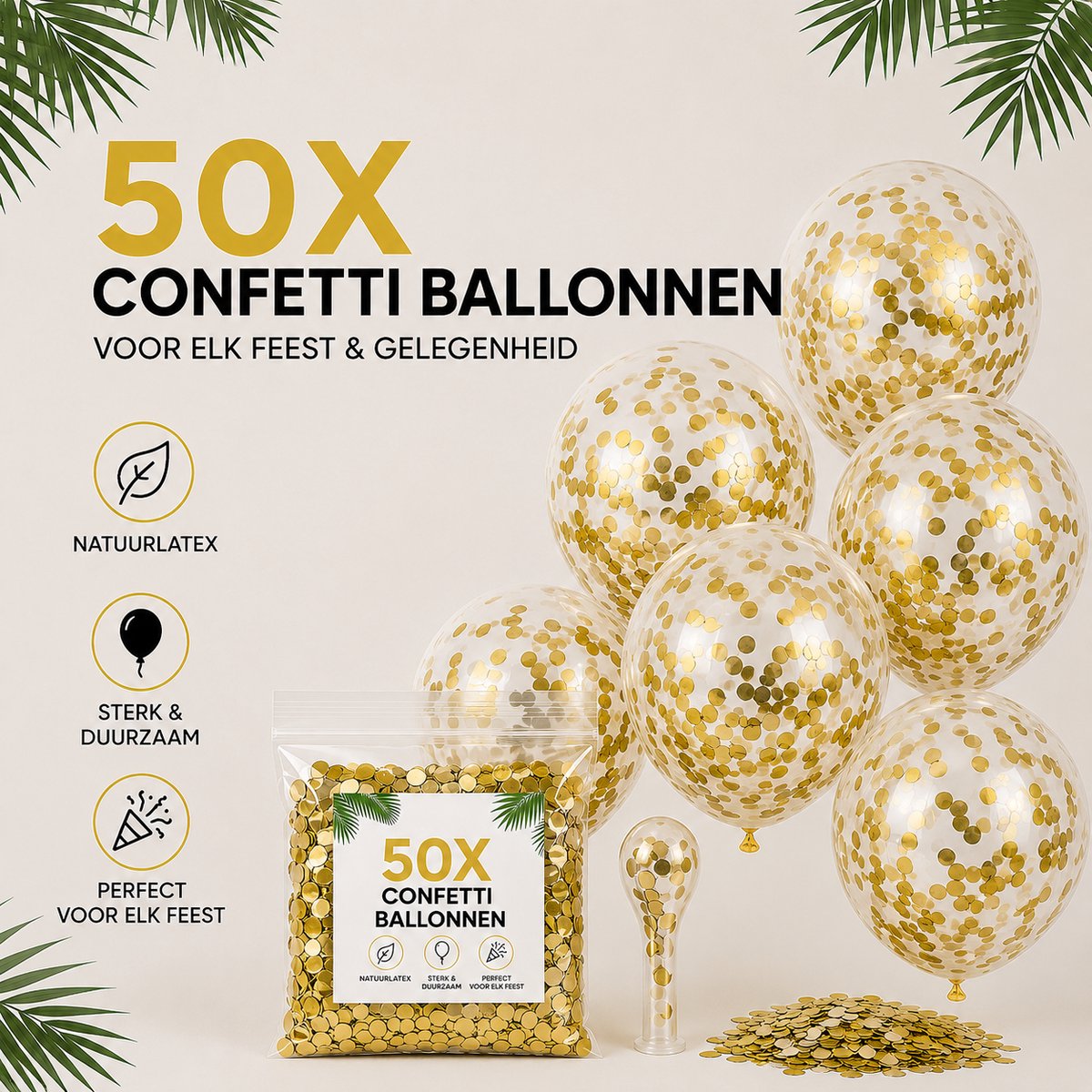 HG Party -Transparante Confetti Ballonnen Goud 12 inch – 50 stuks – Luxe Sequins Ballonnen voor Bruiloft & Feest