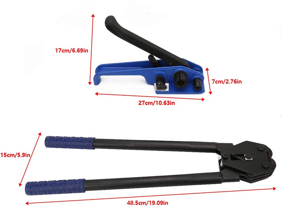 Bandspanner Crimper Tool - Verpakkingsmachine Omsnoeren - Pakketten Zekeren - Verdikte Slijtvaste Kaken - Tot 6mm Banddikte - Blauw